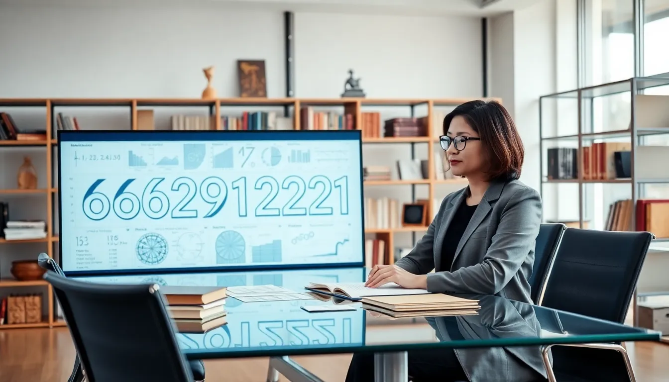 Researcher analyzing data related to the number 662912221 in a modern office.